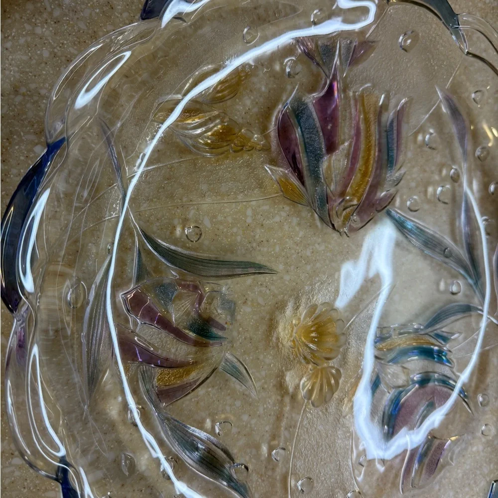 Mikasa Vintage Tropical Key Largo Glass Plate Fish Design 15 inch Blue and Gold